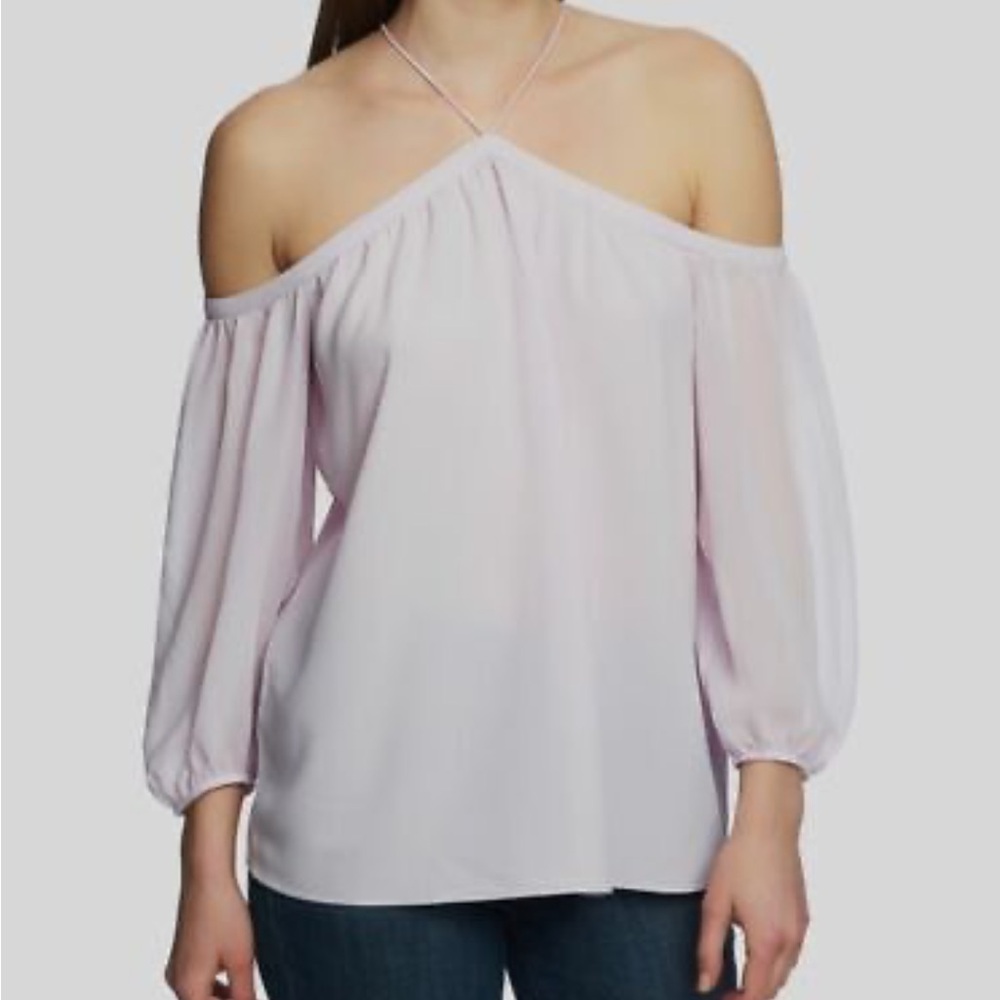 1. State Off the Shoulder Sheer Chiffon Blouse